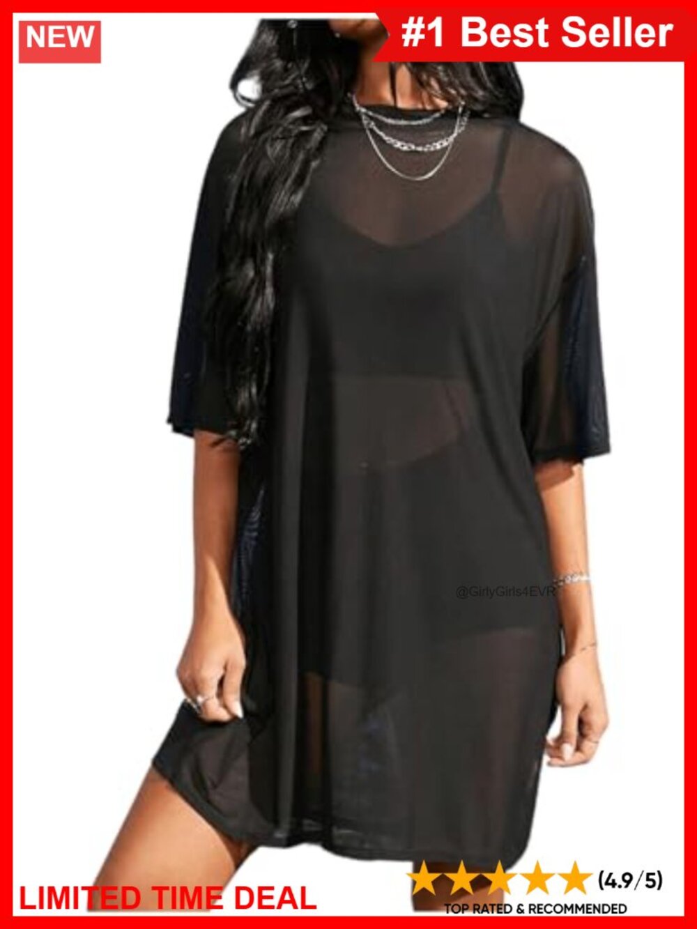 Sheer Mesh See Through Half Sleeve Loose Beach Cover Up Dress